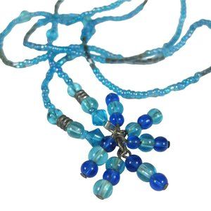 Sautoir Necklace Seed Beaded 29 in Plastic Vintage Strand Jewelry Blue Delicate
